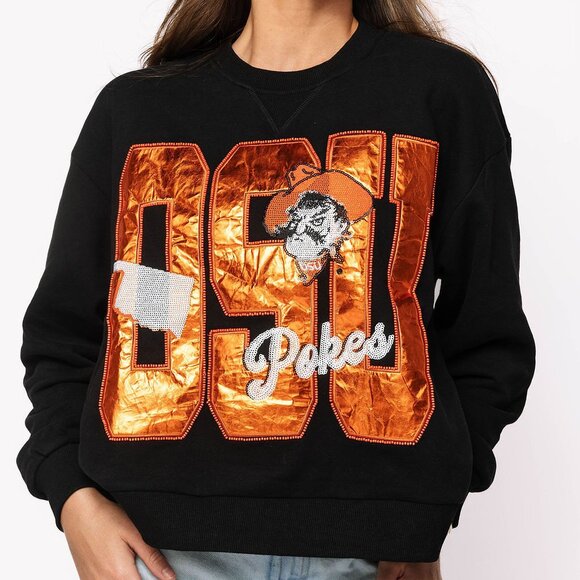 QUEEN OF SPARKLES Tops - NEW Queen of Sparkles OK State Metallic Word With Icons Sweatshirt – OSU